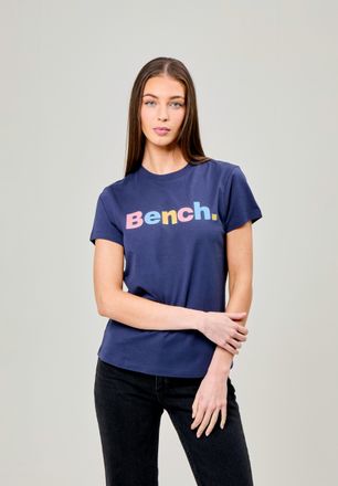 Bench Rundhalsshirt BENCH. ELIO, Damen, Gr. 36, blau (navy), Jersey, Obermaterial: 100% Baumwolle, bedruckt, Rundhals, Shirts Rundhalsshirt