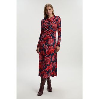 Karen Millen Paisley Jersey Crepe Twist Maxi Dress in Red at Nordstrom, Size Small