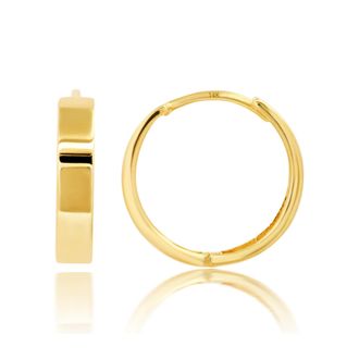 MAX + STONE Solid 14k Yellow or White Gold Huggie Domed or Flat Style Small Hoop Earrings