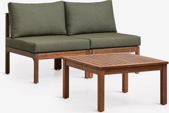 Sklum Conjunto De Jard&iacute;n Con Sof&aacute; Modular De 2 Piezas Y Mesa De Centro En Madera De Acacia Branson Sklum