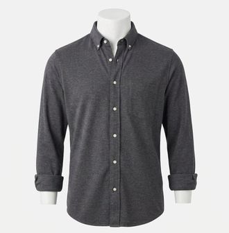Faherty Coastline Knit Shirt In Charcoal Heather Twill