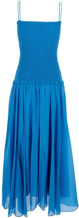 Tory Burch Womens Long Dress Silk-Cotton Blue