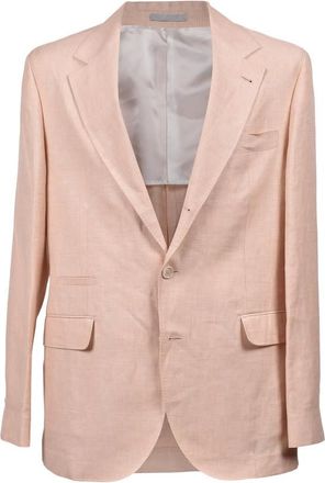 Brunello Cucinelli Papaya Wool Linen Blend Suit, Brand Size 46 (US Size 36)