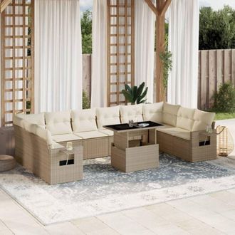vidaXL Set De Sof&aacute;s De Jard&iacute;n 11pzas Con Cojines Rat&aacute;n Sint&eacute;tico Beige Vidaxl