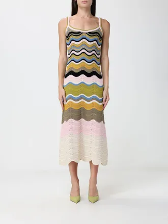 La DoubleJ Abito midi in crochet a zig zag multicolor con scollo quadrato