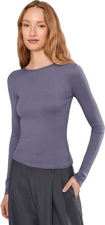 Vince Rib Long Sleeve Crew Womens Clothing Mauve Iris : XL, Cotton
