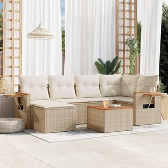 vidaXL Vidaxl - Set Sof&aacute;s De Jard&iacute;n 7 Piezas Y Cojines Rat&aacute;n Sint&eacute;tico Beige