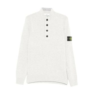 Stone Island Lamswol Trui met Halve Rits - Heren - Polos - Wit - M - Wol - Tops
