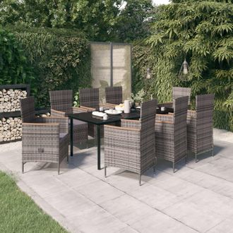 vidaXL Juego De Comedor De Jard&iacute;n 9 Pzas Con Cojines Gris Vidaxl