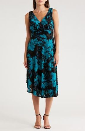 Connected Velvet Burnout Midi Dress in Teal at Nordstrom Rack, Size 14