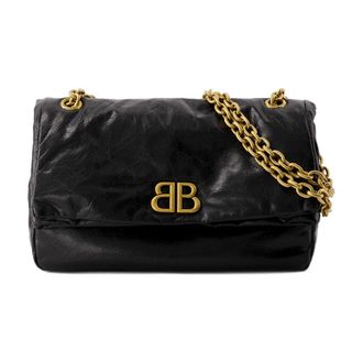 Balenciaga Womens Monaco Shoulder Bag Black Calfskin