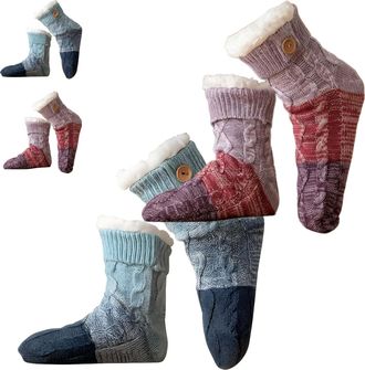 Generic Knitted Ultra-thick Slipper Home Socks - Cozy Warm Fuzzy Winter Slippers Socks (One Size Fits Most, Non-Slip Grip Bottom) (A+B)