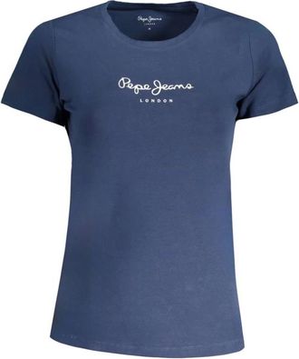 Pepe Jeans London Tops, Dames, Blauw, L, Katoen, Blauw Katoen Logo Print T-Shirt