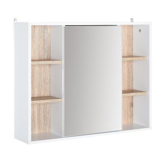 HOMCOM Armario Espejo Con Espacio Interno Con Estantes Ajustables Armario De Ba&ntilde;o Montado En La Pared Con Estantes Abiertos 60x14,5x49,4 Cm Blanco Y Roble