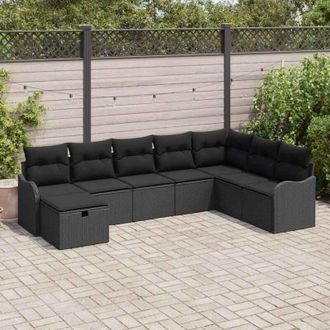vidaXL Conjunto De Sof&aacute; De Jard&iacute;n Con Coj&iacute;n 8 Pcs Negro Polirat&aacute;n Vidaxl