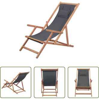 vidaXL Sdraio da giardino - Sdraio da Spiaggia Pieghevole Telaio in Legno e Tessuto Grigio