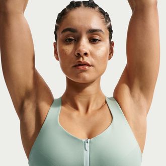 Nike Womens Indy High Support Padded Front-Zip Sports Bra in Green | HQ2751-006