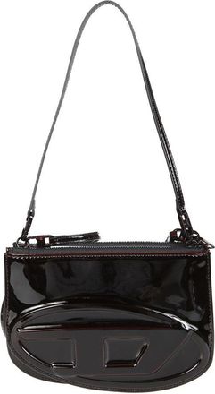 Diesel Patent Finish Shoulder Bag With Oval Emblem Detail