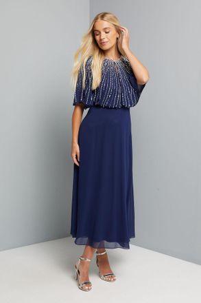 Wallis Womens Petite Linear Embellished Midi Dress - Navy - Size 18 UK