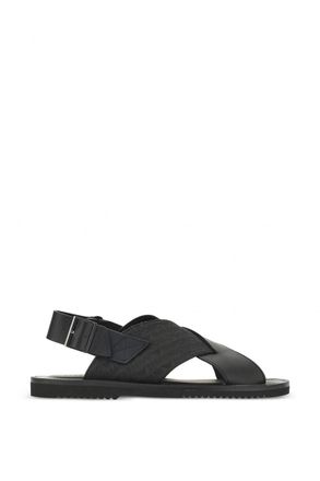 Emporio Armani BACK STRAP LEATHER SANDALS Size: 11, colour: BLACK