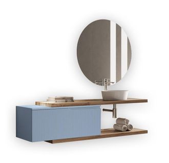 Aquadesign Mueble de ba&ntilde;o 5 piezas en mdf roble/azul tiffany