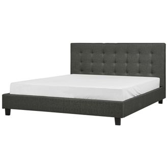 Beliani Beliani - Cama Con Somier De Poli&eacute;ster Gris Oscuro 180 X 200 Cm Abotonado La Rochelle