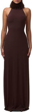 Naked Wardrobe Halter Dress with Removable Faux Fur Collar in Dark Chocolate at Nordstrom Rack, Size X-Large