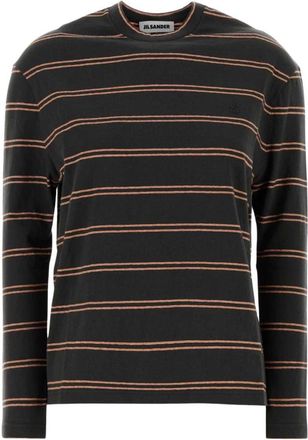 Jil Sander Geborduurd katoenen T-shirt - Dames - Longsleeves - Zwart - XS - Katoen - Tops