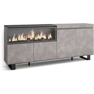 Skraut Home Credenza, Mobile, Cucina, Madia, mobile ingresso, 210, 4 Porte, Camino elettrico xxl, Design industriale, Stile moderno, Grigio Cemento - Skraut Home