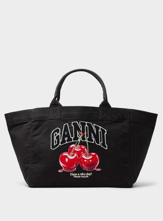 Ganni Womens Cherries recycled cotton XXL Tote Bag