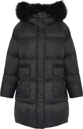 Yves Salomon Lamswollen Shearling Donsjack met Capuchon - Dames - Dons jassen - Zwart - M - Wol - Jassen