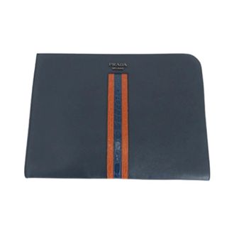 Prada Pre-owned Clutches, male, Blue, Size: ONE SIZE Pre-owned 2Vn003 Saffiano Crocodile Clutch Bag