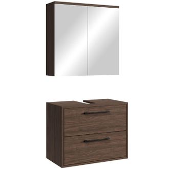 Badplaats Set Mobile Sottolavabo Florence 60 Cm - Noce Marrone - Con Armadietto A Specchio