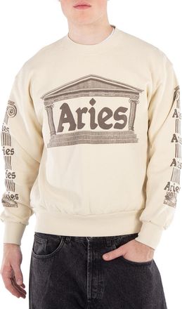 Aries Mens Beige Ancient Column Print Sweatshirt