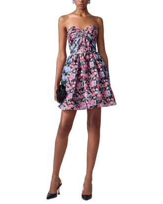 Carolina Herrera Gathered Sweetheart Silk Mini Dress