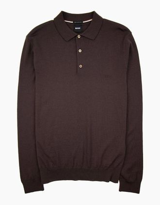 HUGO BOSS Mens Hugo Boss Bono-l Embroidered Logo Knitted Polo Brown 210 - Black - Size: 40