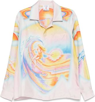 Casablanca Overhemden, Dames, Veelkleurig, S, Psychedelische Roze Shirt met Camp Kraag