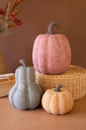 Kalalou Set Of Three Terracotta Pumpkins
