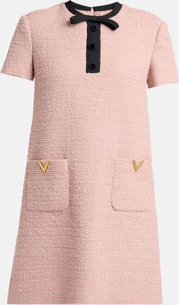 Valentino Garavani V-Logo Pocket Bow-Neck Tweed Mini Dress