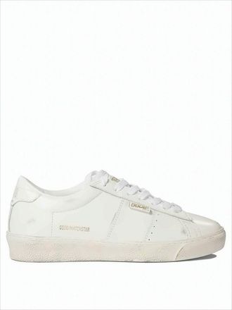 Golden Goose Distressed White Leather Low-Top Sneakers With Gold-Tone Branding