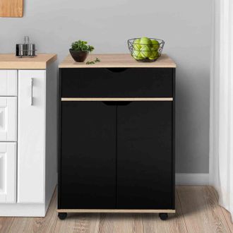 IDMarket Idmarket - Cosy Aparador Con Caj&oacute;n De Madera Negra Y Estantes De Haya L.60 Cm
