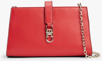 Tommy Hilfiger Womens Polished Monogram Chain Crossbody Bag - Red