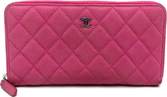 Chanel Pink Grained Calfskin Long Bill Wallet (Bi-Fold) (Pre-Owned)