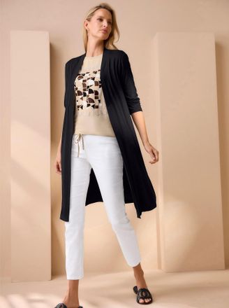 Heine Shirtjacke HEINE Shirtjacke, Damen, Gr. 34, schwarz, 95% Viskose, 5% Elasthan, unifarben, V-Ausschnitt, Shirts Shirtjacke