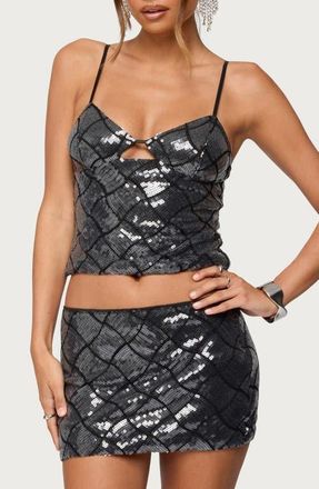 Edikted Stajie Diamond Pattern Sequin Camisole in Black at Nordstrom, Size X-Small