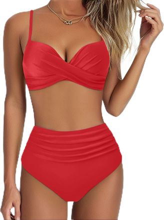 Generic High Waisted Bikini Set for Women UK Swimwear Push Up Bikini Top with Tummy Control Bikini Bottom Underwired Padded Bikini 2 Piece Bathing Suit