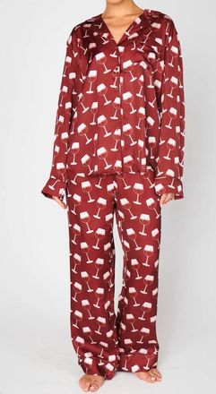 Show me your Mumu Silky Classic Pj Set In Red Wine