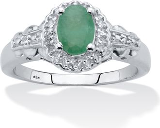 Palm Beach Jewelry 97 TCW Genuine Emerald Sterling Silver Halo Ring