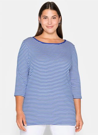 Sheego 3/4-Arm-Shirt SHEEGO 3/4-Arm-Shirt, Damen, Gr. 40/42, blau (royalblau), 100% Baumwolle, gemustert, gestreift, mehrfarbig, Rundhals, Shirts 3/4-Arm-Shi