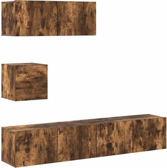 vidaXL Set De Muebles De Tv 4 Pzas Madera Contrachapada Roble Ahumado Vidaxl